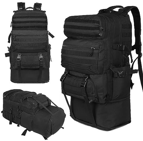 Oreunik Militär Rucksack Herren,70L Wasserdicht Taktischer Bundeswehr Rucksack Molle Rucksäcke Survival Backpack für Wandern im Freien Trekking Camping Wandern Angel Reise Arbeit (70L Schwarz)