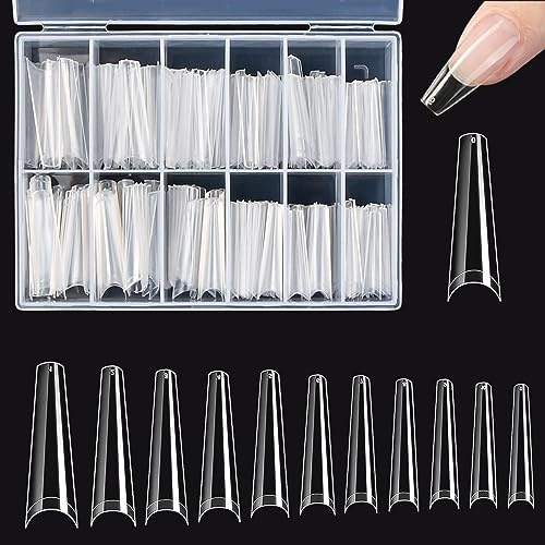 Wisebom Nagelspitzen Extra Lange Klare Künstliche Nägel, 240 Stk Gefälschte Halbe Abdeckung Fingernägel Quadratische Gerade Kunstnägel, Französische Nagelverlängerung für Nagelstudios&DIY Nagelkunst