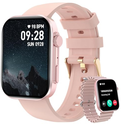 Smart Watches for Women Men, 2.01 Square Touchscreen Smartwatch, Heart Rate/SpO2/Sleep Monitor, Make/Answer Call, 100+ Sports Modes, IP68 Waterproof Fitness Watch for iPhone Android Compatible (Pink)