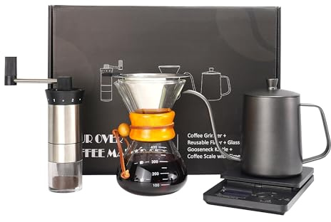 SuperCook Pour Over Coffee Kit, Coffee Maker Set, All in One Hand Drip Coffee Set, Coffee Grinder Manual Set, Ideal for Anniversary Birthday Gift