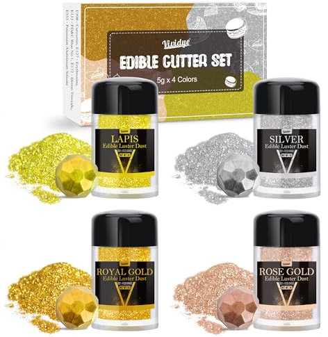 Edible Glitter Essbarer Glitzer - 4 Farben Essbarer Glitzerpulver Glitzerstaub für Getränke, Lebensmittel, Kuchen - Essbarer Metallisch Lebensmittelfarbe Pulver zum Cocktails, Wein - 5g / Flaschen
