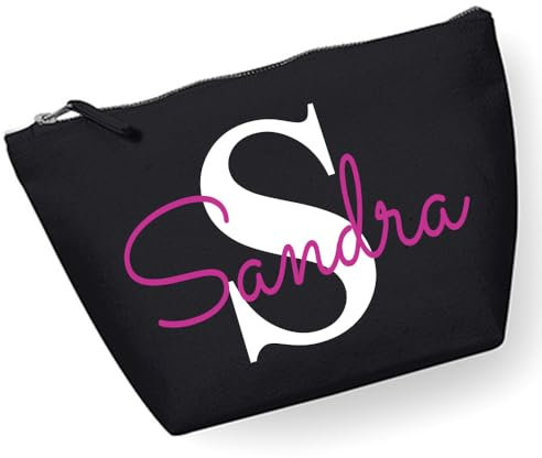 Kosmetiktasche mit Name Bedruckt personalisierte Schminktasche für Handtasche Beautybag Accessoire Tasche Schwarz M