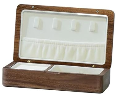PAREKS Makeup Organizer Holz Schmuckkästchen Zarter Walnuss Schmuckkästchen Halter Ringe Ohrringe Halskette Aufbewahrungsboxen Schmuckkästchen Holz Schmuckschale