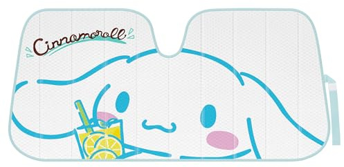 Carbella Cinnamoroll Car Windshield Sun Shade, Official Sanrio Accordion Style Sunshade for Car Window, Cute Kawaii Car Sun Shade Windshield, Cinnamoroll Car Accessories for Women ﻿(Lemon Chill)