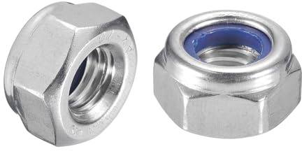 sourcing map 5 tuercas de bloqueo hexagonales de nailon M10 x 1.25, tuerca de tope de inserción de nailon autoblocante de acero inoxidable 304 para sujetadores de construcción industrial, plata y azul