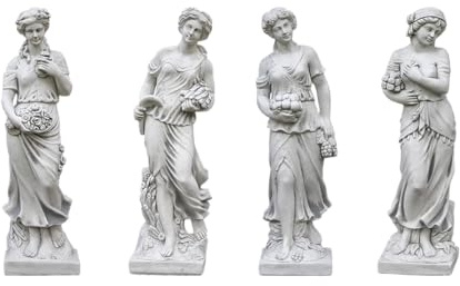 gartendekoparadies.de Set - Statuen Frühling Sommer Herbst Winter - Skulpturen der Vier Jahreszeiten, Steinfiguren, H. 100 cm, ca 55 kg je Figur, Grau, frostsicher aus Steinguss für Außenbereich