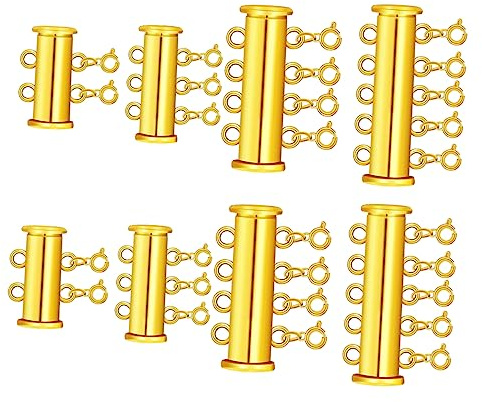 Fermoir Coulissant Bijoux Or en Alliage, Connecteur Multibrins 8 Pièces | DIY Bijoux, Boîte Incluse, Usage Bracelet et Collier, Aide à Éviter L’enchevêtrement, Accessoire Léger