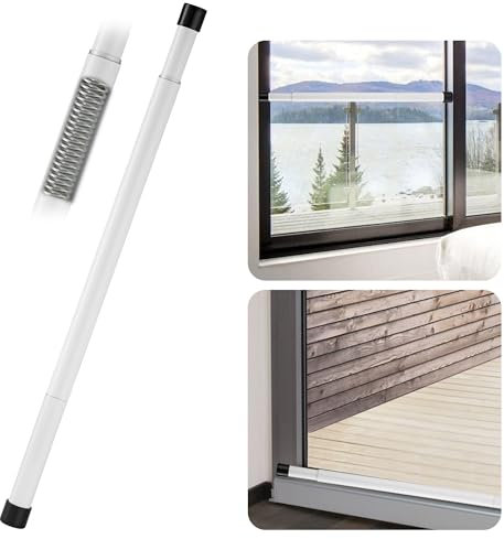 WIDYANA Sliding Door Security Bar, 16-47 inches Adjustable Sliding Glass Patio Door Security Bar, White Sliding Door Lock Bar with Rubber Tips, 1 inch Diameter Window Security Bar for Home