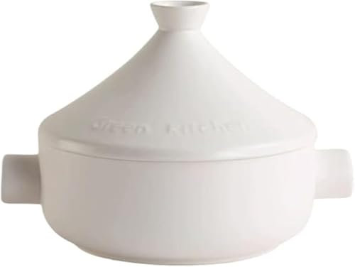 Tagine Olla Marroquí 2,5l Tajine Cocinar, Plato con Tapa de Cerámica Esmaltada gran Capacidad, Tapa en Forma de Cono, Utensilios de Cocina Regalo (Blanco)