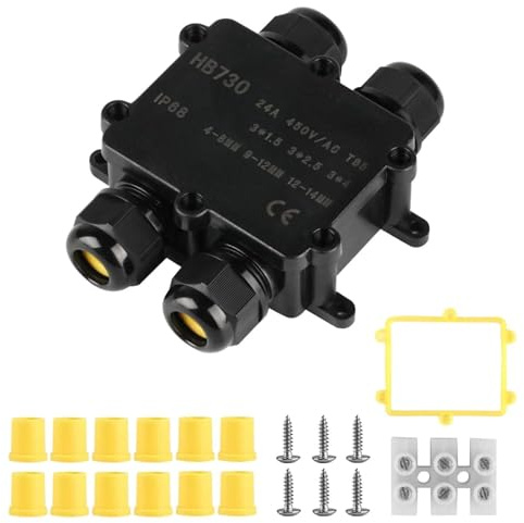 IP68 Waterproof Junction Box Outdoor Waterproof Connector Box, Outdoor Electrical Cable Connector Boxes, Electrical Junction Boxes 4 Way for 4-8mm 9-12mm 12-14mm Cable