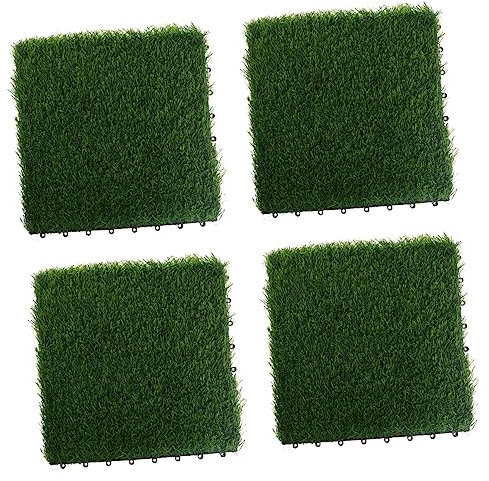 BESPORTBLE Tapis Pelouse en Faux Gazon, Dalles de Gazon Artificiel Emboîtables, Plastique, Lot de 4, pour Balcon et Patio, Entretien Facile