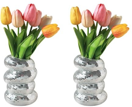 Générique Boule A Facette Vase Disco, Boule Disco Plante, Jardinière Boule Disco, Vase À Disco, Boule Disco Miroir, Pot De Fleurs Boule Disco À Suspendre, Pots De Fleurs Disco Argentés