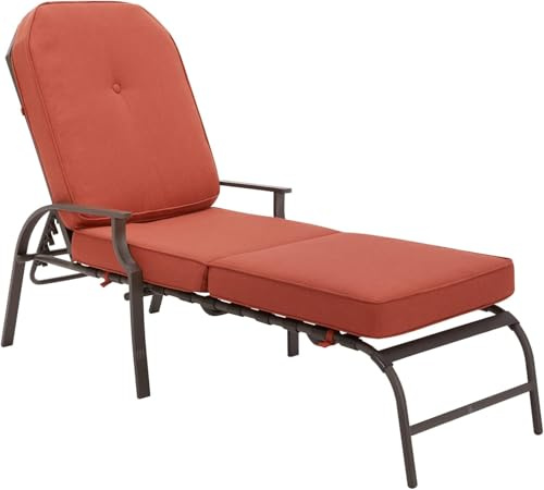UNIONLINE Gartenliege Sonnenliege für den Außenbereich,207 x 58 x 43 cm, trägt bis zu 160 kg, Rattanliege Loungesessel Liegestuhlmöbel mit Kissen und Armlehne für Pool, Deck, Hinterhof (Rot, 1PC)