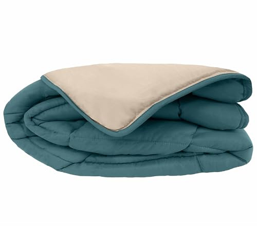 Linnea Couette Hiver 140x200 cm Cocoon Bicolore Bleu Paon/Galet garnissage Fibre Polyester 400 g/m2
