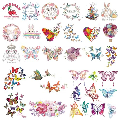 Pilikoll 24 Pcs Butterfly Theme Iron on Transfers for Clothing Colorful Butterfly Iron on Decals Butterfly DIY Iron On Stickers Butterfly Heat Transfer Patches for Clothing T-Shirt Uniform DIY Fabric