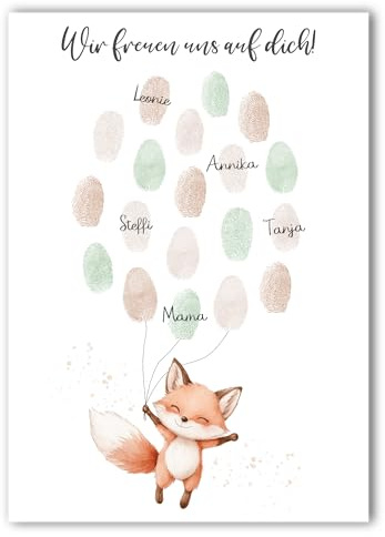 Babyparty Gästebild Fingerabdrücke | Junge Mädchen | Alternatives Gästebuch Poster | Gastgeschenk Baby Shower | Geburt (Fuchs)