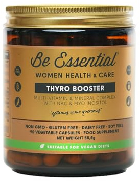 Be Essential – Thyro Booster - Myo Inositol, L-Tirosina, Yodo, Zinc, Selenio, NAC y Vitaminas – Regulación Hormonal Natural, Energía, Metabolismo y Apoyo para la Tiroides – 90 Cápsulas Veganas