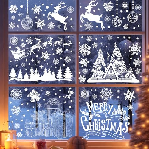 216 Stk Fensterbilder Weihnachten Selbstklebend Fensterdeko Weihnachten Wiederverwendbar Statisch PVC Aufkleber Fensteraufkleber für Fenster, Türen und Vitrinen