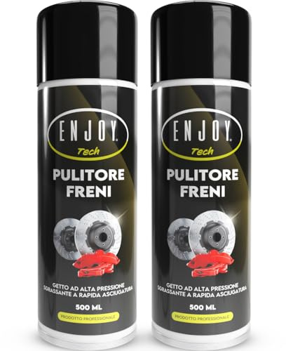 ENJOY TECH Pulitore Freni Spray 2x500ml Professionale – Sgrassante Rapido per Auto, Moto e Bici – Rimuove Grasso, Olio e Ferodo Senza Residui – Sicuro su Plastiche e Gomma con Valvola 360°