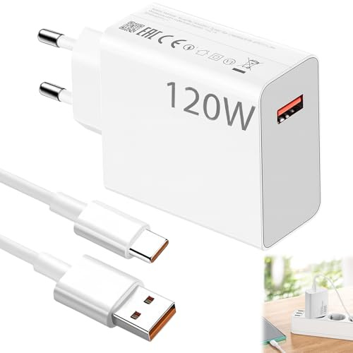 Chargeur 120W pour Xiaomi, 120W Chargeur Charge Rapide USB C avec Câble USB C 1m pour Xiaomi 14 Ultra 11T Pro 12T 13 Pro 13 Lite 13 12 12X, Redmi Note 12pro Poco X6 X4