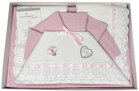 ADF Lenzuolino Lettino Neonato in Tela Aida 120x180 cm – Set 3 Pezzi con Lenzuolo Sopra, Sotto e Federe – 100% Cotone – Artigianale Made in Italy – Ricamabile – Corredino Nascita Bimbo