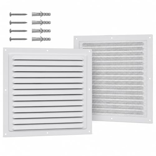 DEMLOU Rejilla de ventilación cuadrada de Aluminio 30 x 30 cm con malla protectora – Aluminio tratado a 200 °C y termolacado RAL 9016 Blanco – Ventilación interior y exterior duradera.