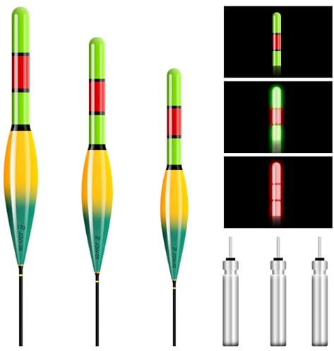 GAOUTO 3 Stück Led Posen Angeln, Bissanzeiger-Angeln für Weitwürfe, Angelzubehör Set mit Batterie Typ CR425, Fishing Accessories, Angel Zubehör Zum Tauchgebiet Am See, Fluss, Teich (3 Batterien)