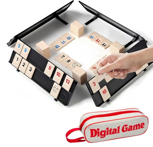 KQWVZ Rummy Reisespiel mit Zahlen, Rummy Cup Brettspiel Set, Klassisches Mini-Rommé-Spielset mit 104 Abs Steine und 4 Halter und Aufbewahrungstasche,Tragbares Brettspiel Strategie (Mini)