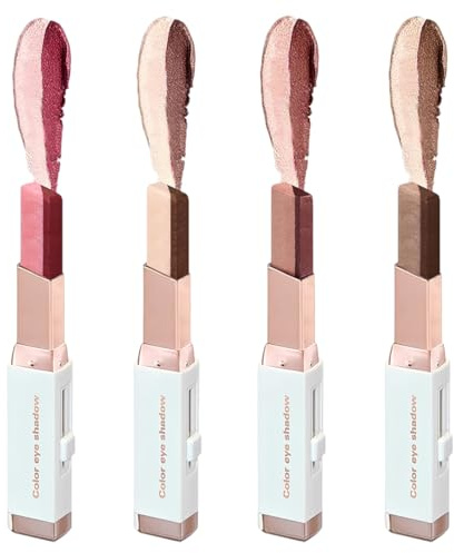 PHYNDR 4 Pezzi Ombretto in stick, Matitas ombretto cremosa a lunga tenuta e waterproof, Finiture opache e brillanti per il trucco da giorno e da sera, Adatto ai principianti (01+02+03+04)