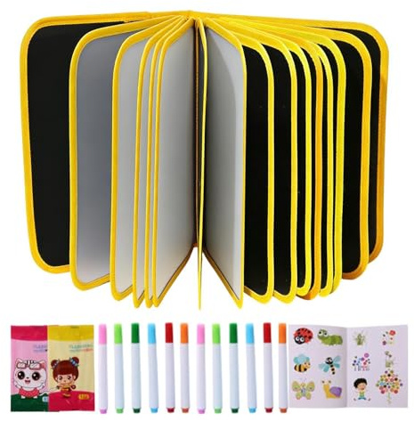 Wiederverwendbares Schreibheft mit Markern – Zaubertafel, abwischbar, Skizzenbuch | für Kindergarten, Homeschool, Kindergarten, Kindergarten, Schule, Klasse, Geburtstag, Reisen, Zimmer