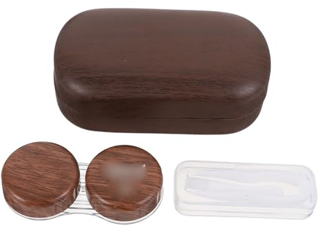 MAGICLULU Dual Compartment Contact Lens Organizer Leakproof Large Diameter Vintage Leather Storage Box Dark Brown for Eye Care