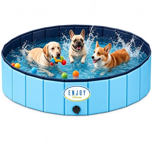 Piscina per Cani XXL 120x30 cm – Piscina Pieghevole per Cani e Bambini – Vasca Portatile Antiscivolo con Valvola di Scarico – Piscinetta Resistente per Animali Domestici da Giardino