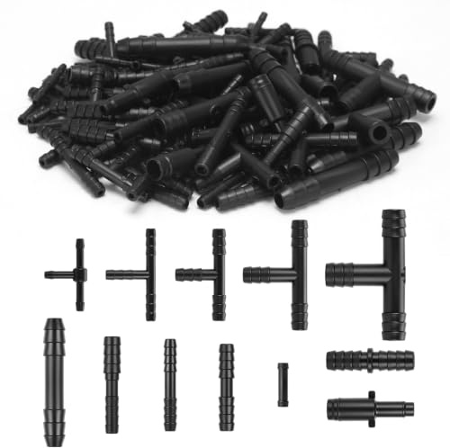128PCS Ensemble de Connecteurs de Tuyau Raccord 12Taille Droite T Réducteur | Pièces et Raccords de Tuyau d'arrosage, Plastique Connecteurs en T, I pour Tuyaux d'arrosage Système d'irrigation, Lave Glace