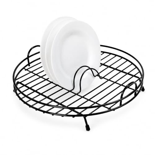 Delfinware Round Dish Drainer with Handles – 36.4 x 36.1 x 10cm – Black (Made in UK)