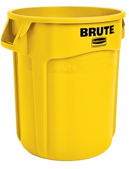 Rubbermaid Commercial Products BRUTE Rund-Behälter 76L Gelb – Schwerlast-Tonne mit Luftkanälen, für Büro, Haushalt, Garage, Baustellen, Außenbereich & Einfahrt | Robuster Mülleimer aus Kunststoff | 76 l, Gelb