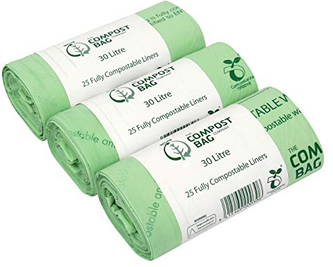 30 Litre x 75 Bags Compostable Bags - Compost Bag Kerbside Food Waste Caddy Liners - EN 13432 - Compost Bag 30L Bin Bags with Home Composting Guide