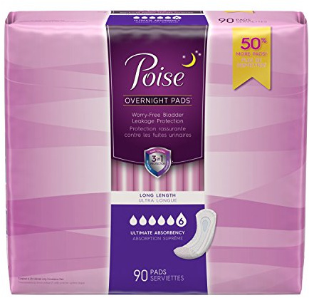Poise almohadillas para incontinencia durante la noche, máxima absorción, largas, 90 unidades