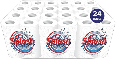 Splash 2-Ply Kitchen Towel 4-Pack Paper Rolls | White Paper Embossed | Strong & Functional (24)