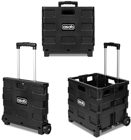 Foldable Plastic Book Trolley Cart Lightweight Teacher's Book Cart 2 Wheeled Book Trolley On Wheels Folding Storage Box with Aluminium Handle Shopping Trolley On Wheels (25KG, Black)