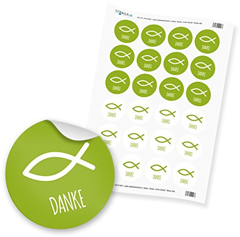 24x itenga Sticker Aufkleber Fisch Taufe Kommunion Konfirmation Firmung Gastgeschenk für Jungen und Mädchen (Grün mit Text)