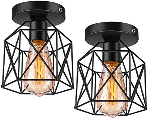 Licperron Hallway Light Fixtures Ceiling Mount, E26 E27 Retro Black Industrial Semi Flush Mount Ceiling Light for Porch Hallway Kitchen Farmhouse Lighting, 2 Pack, RV Light Fixtures, UL Approval