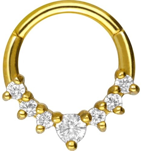 PIERCINGLINE Segmentring Clicker mit 7 Kristallen aus Chirurgenstahl - Piercing für Nase, Septum, Ohr, Helix oder Tragus in 4 Farben