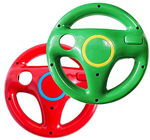 DOYO 2 Pack Steering Wheel for Wii Controller, Mario Kart Racing Wheel Compatible with Nintendo Wii, Mario Kart, Tank, More Wii or Wii U Racing Games (Red and Green)