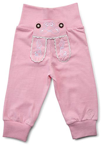 Schöneberger Trachten Couture Baby Stoffhose im Lederhosen Design – Babyhose mit elastischem Bund – Mädchen Pumphose Kinderhose REH (74/80, Rosa)