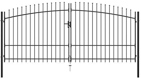 Festnight Metall Doppelflügel-Gartentor Doppeltor Zauntor Gartentür Zauntür mit Speerspitzen 400×175 cm