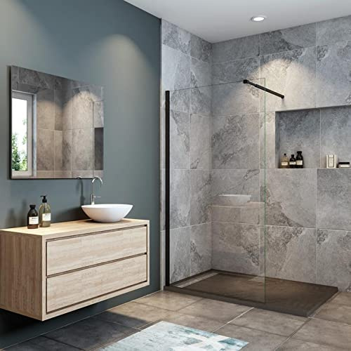 Mamparas de Ducha Pantalla Panel Fijo Perfil Negro Mate Cristal Antical 8mm Barra 73-120cm - 50x200cm