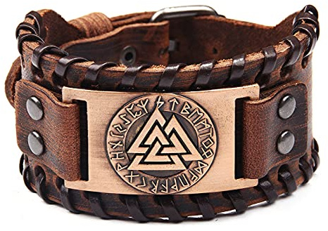 Bracciale in pelle vintage con scritta God All-Father Odin Valknut, per cosplay e Halloween, colore: marrone, Pelle