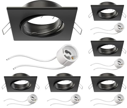 ledscom.de 6x cadre d'encastrement pour plafond RIR cadre d'encastrement noir mat angulaire pivotant (LED/halogène/GU10/MR16/PAR16/50mm) incl. douille GU10