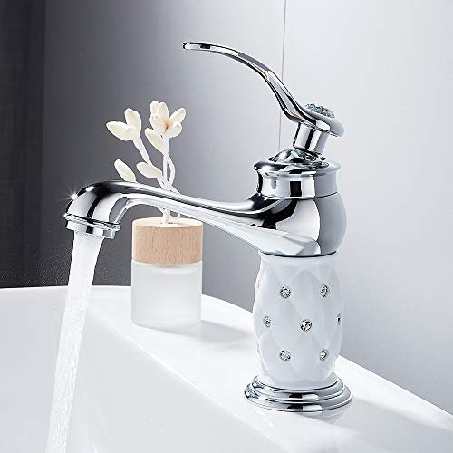 Miscelatore Lavabo Bagno Basso Monocomando Elegante Diamantato Rubinetto Bagno Lavabo con Acqua Calda e Fredda