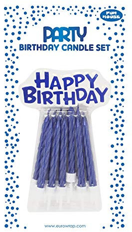Clairefontaine 26571-BC - Set da 12 candele per compleanno + 12 portacandele + 1 supportoHappy Birthday- COLORE: blu - candele per compleanno, compleanno, Happy Birthday